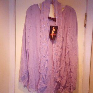 Newport News shape FX sheer lavender top w/ beaded embroidered belt, New tag!